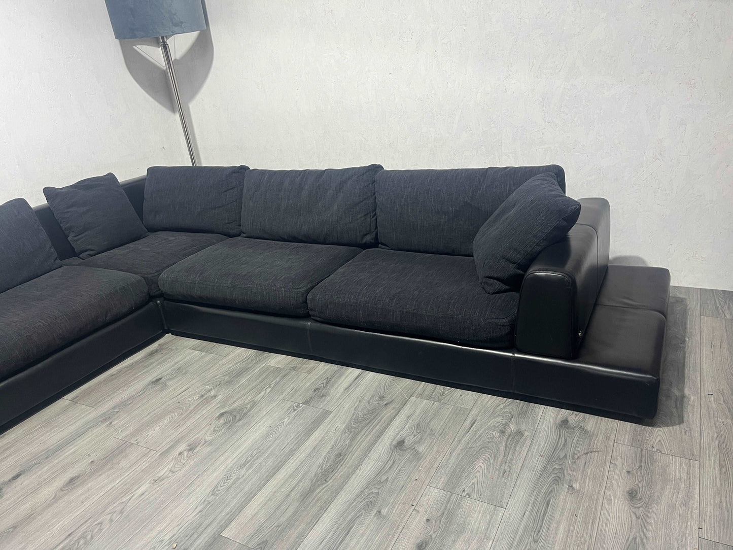 Zwarte Natuzzi Echt Lederen / Stoffen Hoekbank