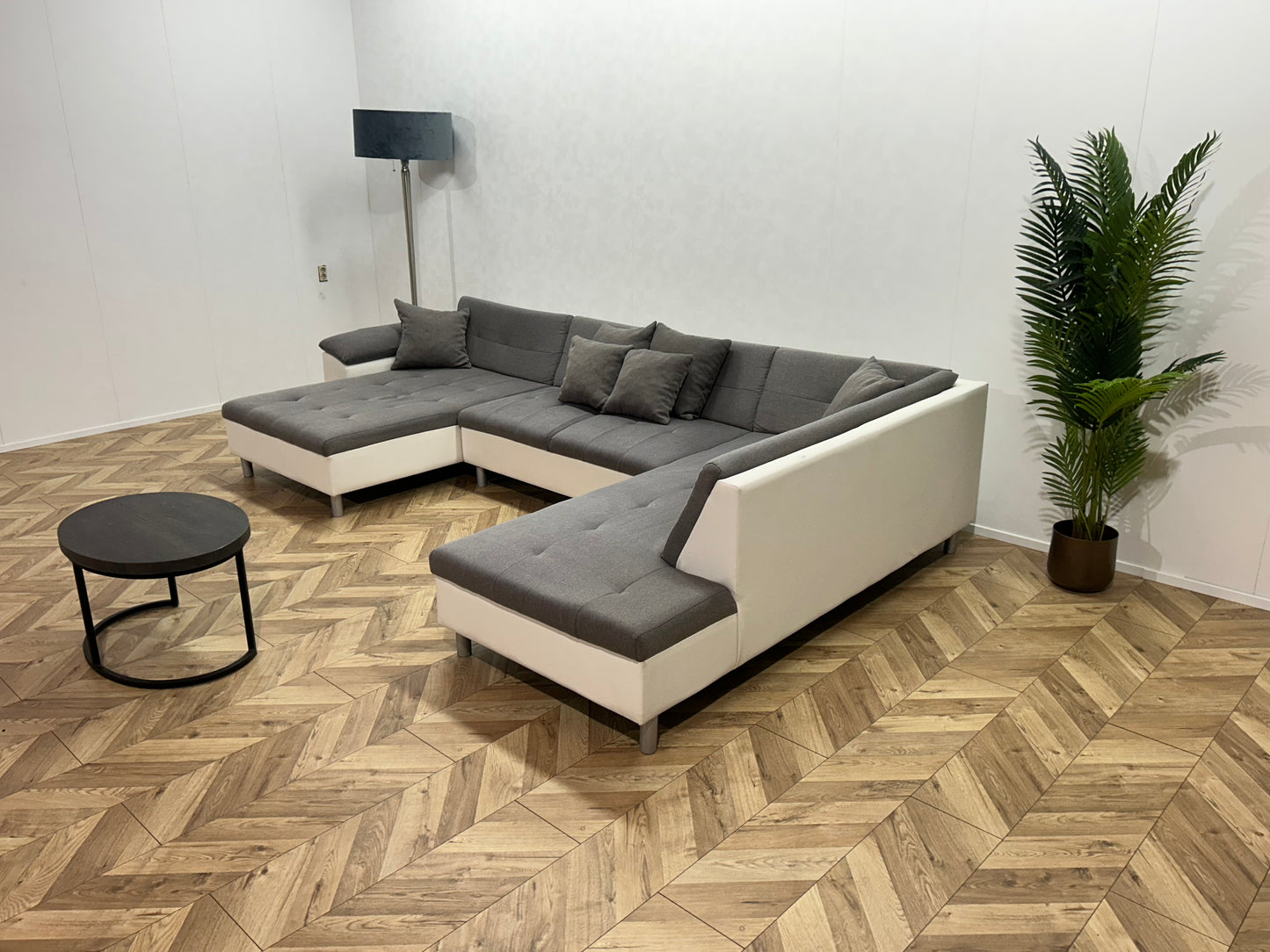 Wit/Grijze Lederen/Stoffen U Bank ~
