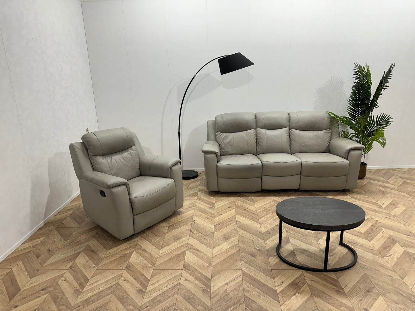 Licht Grijze Echt Lederen Banken Set ~ Relaxfunctie
