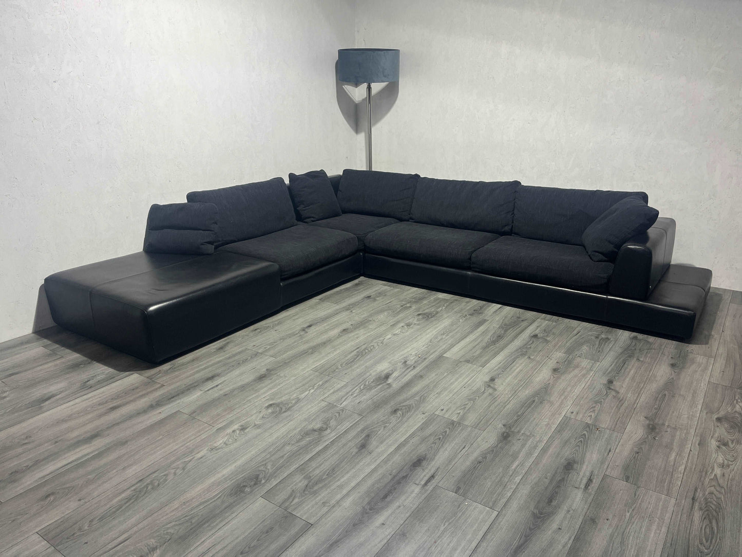Zwarte Natuzzi Echt Lederen / Stoffen Hoekbank