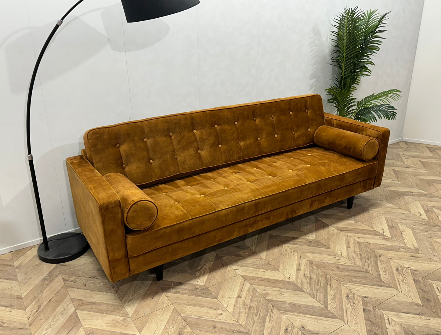 Trendhopper Gele Velvet 2.5-Zits Bank Inc Hocker ~ Losse Rugkussens Met Afneembare Hoezen