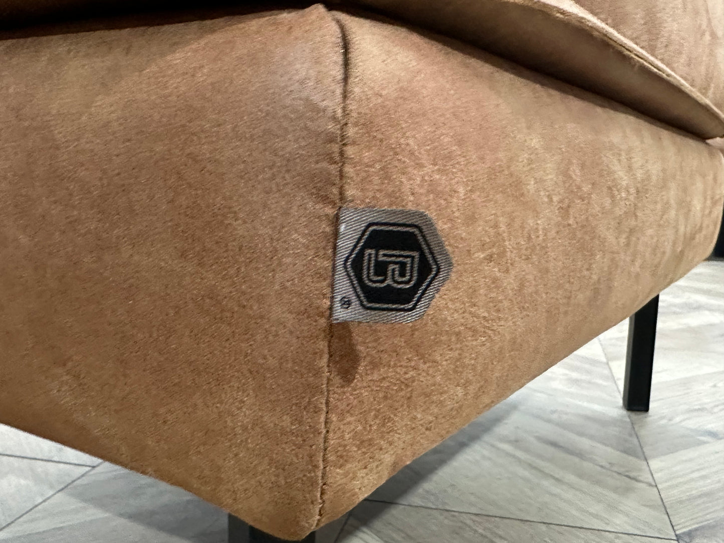 BePure Cognac Bruine Suède Lederen Hoekbank Inc Hocker ~ Losse Kussens Met Afneembare Hoezen