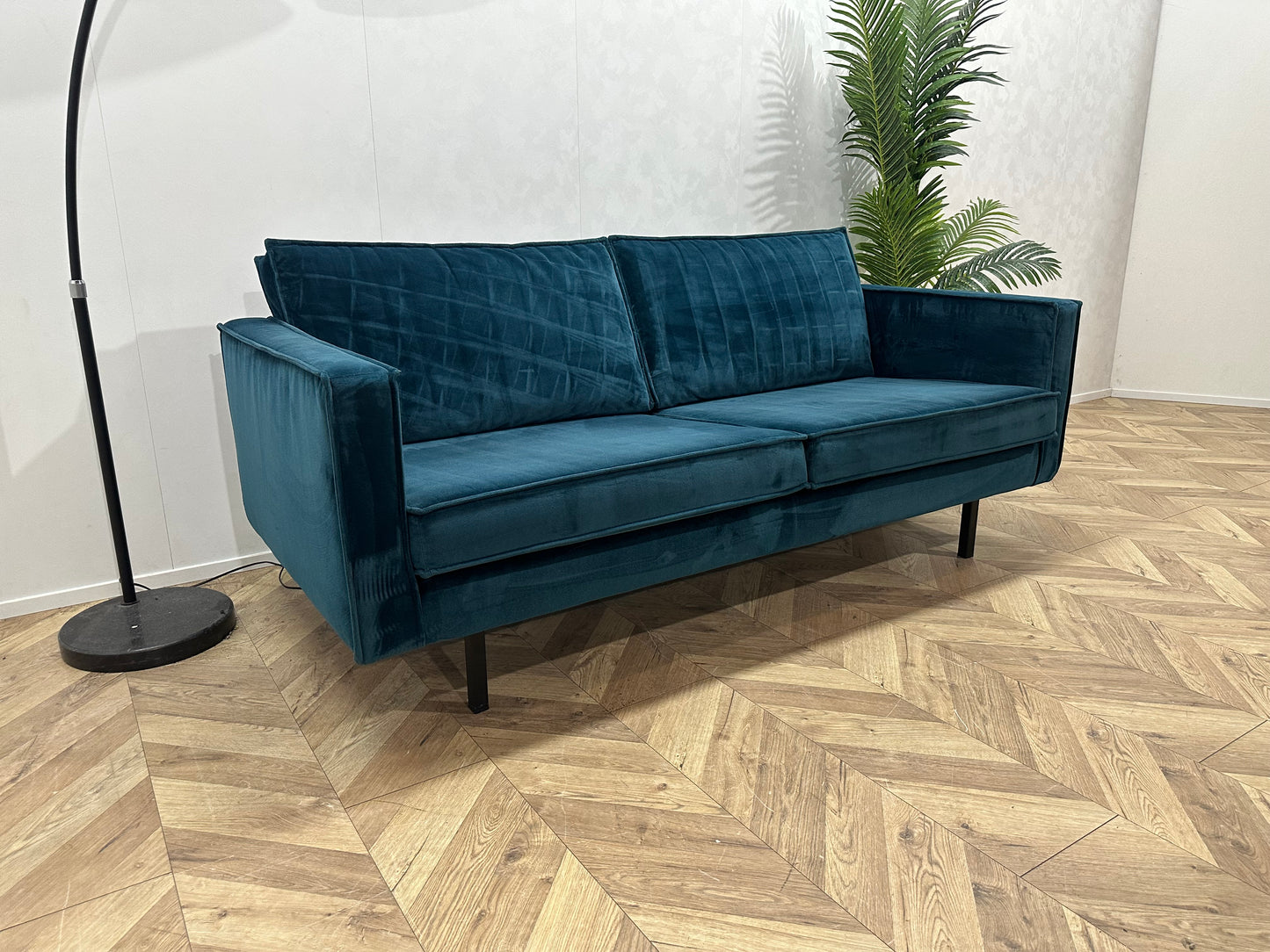 Be Pure Blauwe Velvet 2.5-Zits Bank ~ Losse Kussens Met Afneembare Hoezen