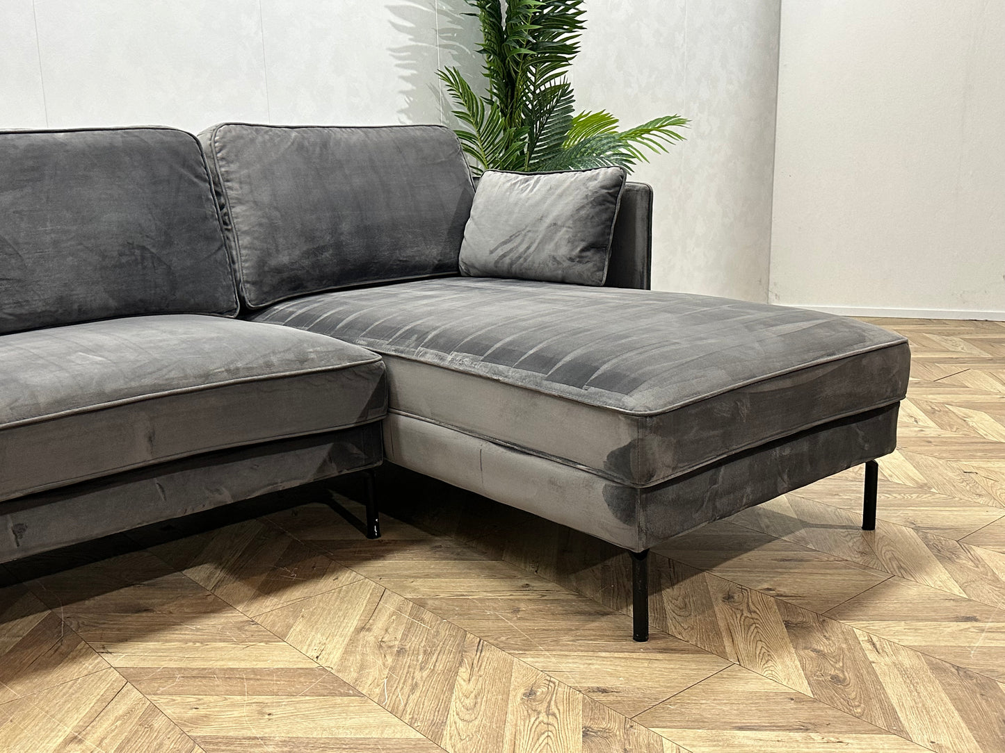 Antraciet Velvet Hoekbank ~ Nieuwstaat