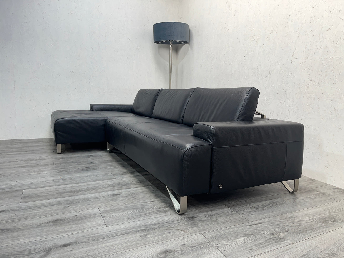 Zwarte Echt Lederen Natuzzi Hoekbank ~ Verstelbare Rugleuningen