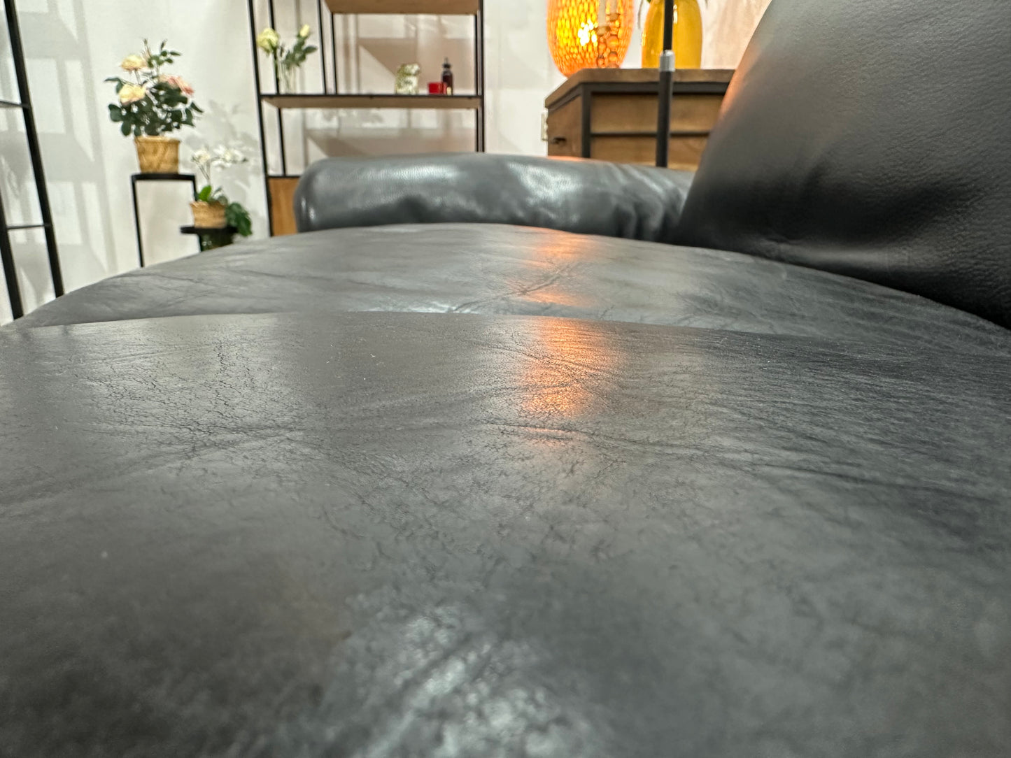 Zwart Echt Lederen Hoekbank ~ Vaste Kussens