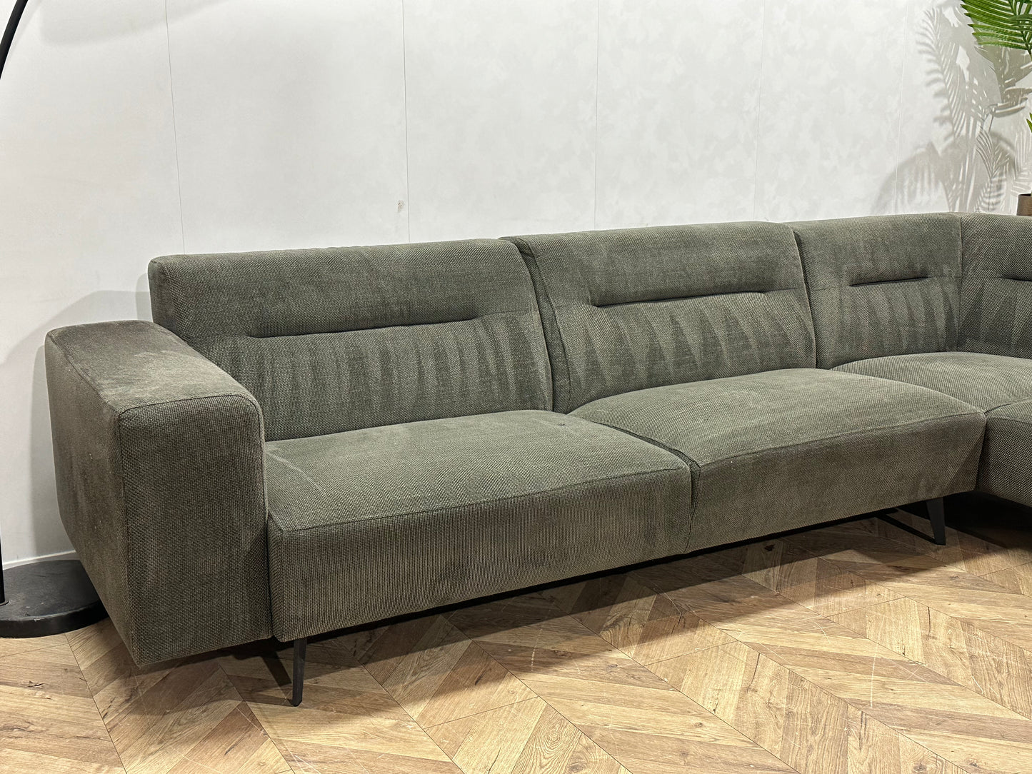 Donker Groene Suède Stoffen Hoekbank ~ Vaste Kussens