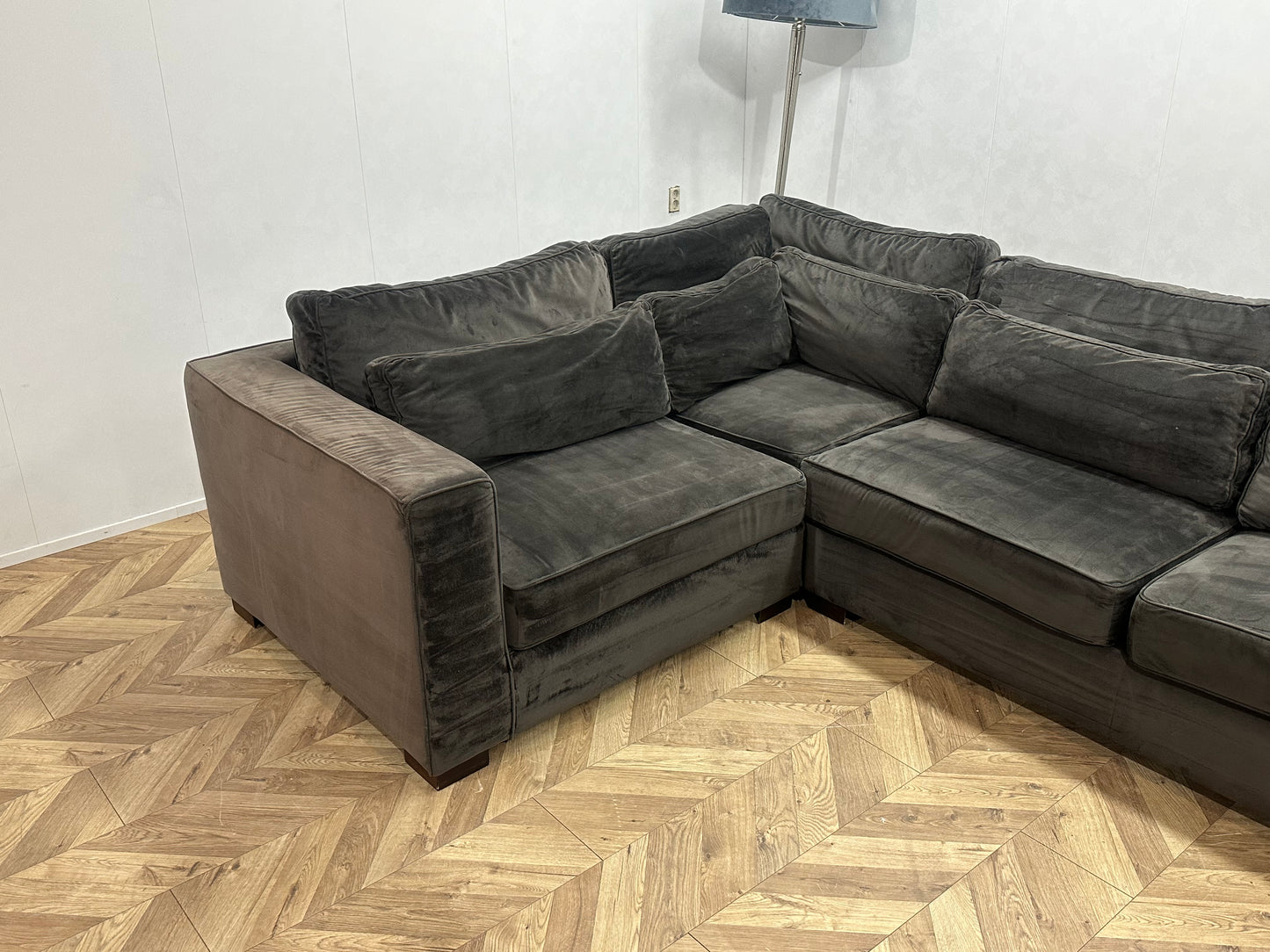 Antraciet Velvet Hoekbank ~ Losse Kussens Met Afneembare Hoezen