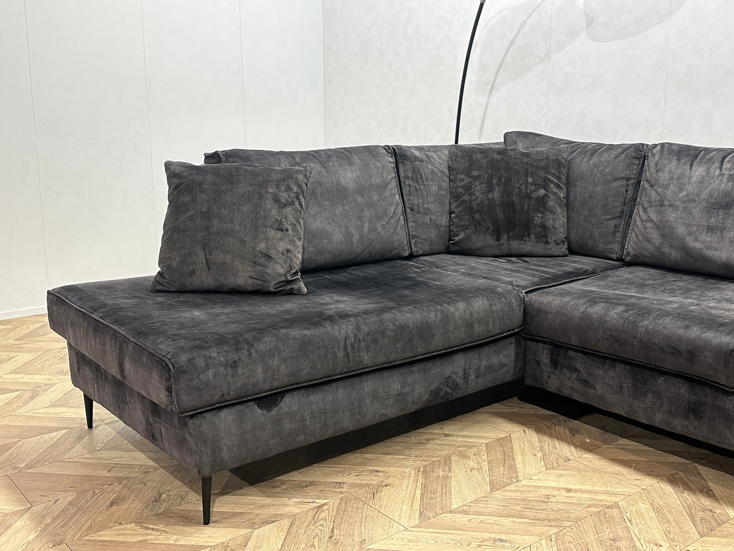 Antraciet Velvet Hoekbank ~ Losse Kussens Met Afneembare Hoezen