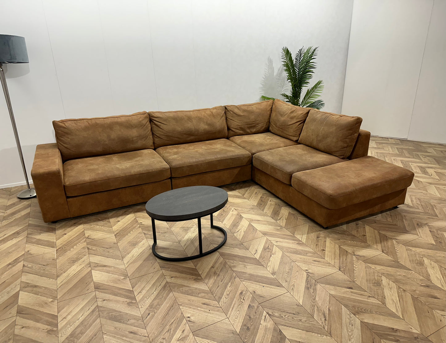 H&H Cognac Bruine Hoekbank ~ Losse Kussens Met Afneembare Hoezen