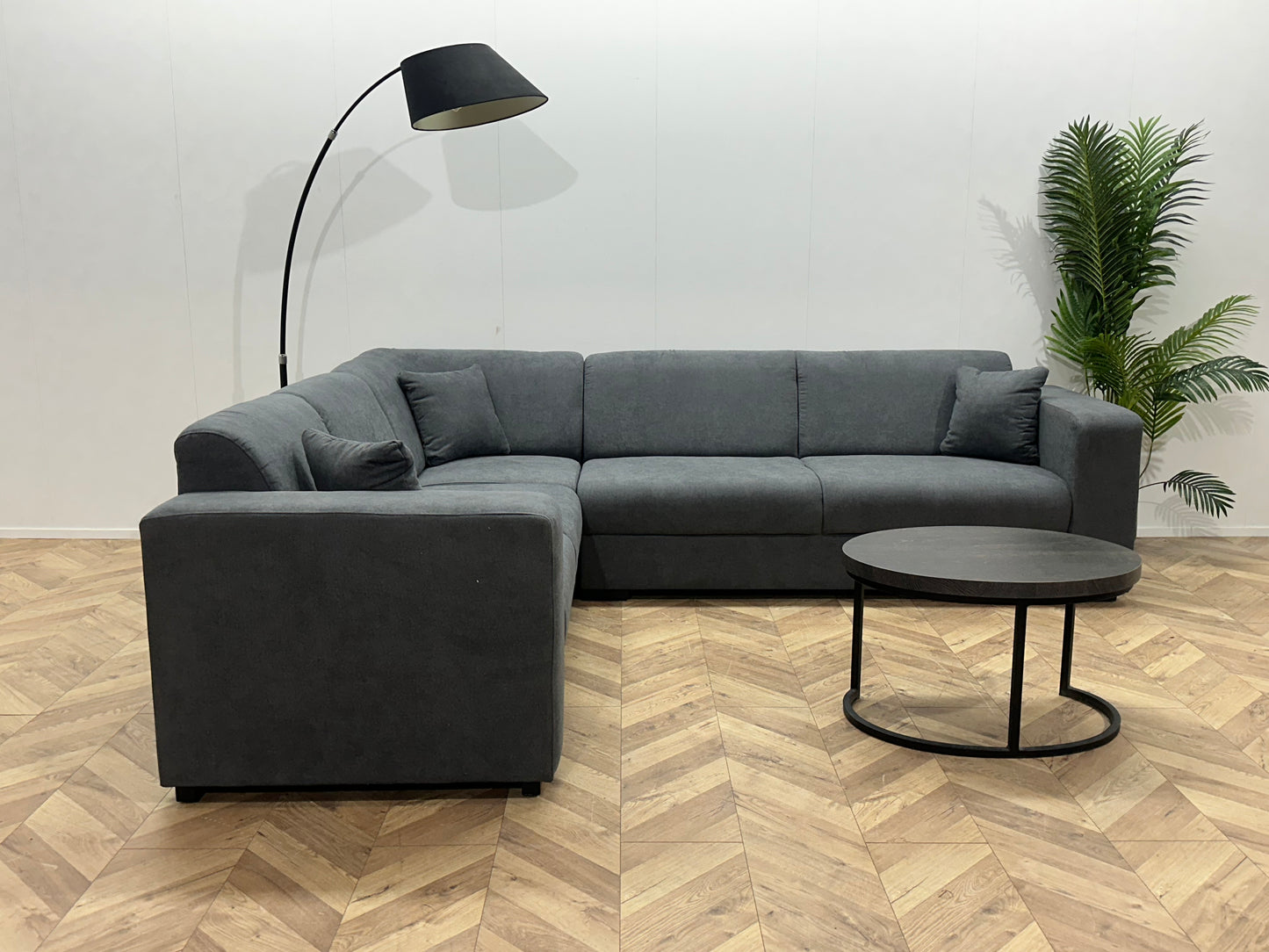 !Showroommodel! Antraciet Suède Stoffen Hoekbank