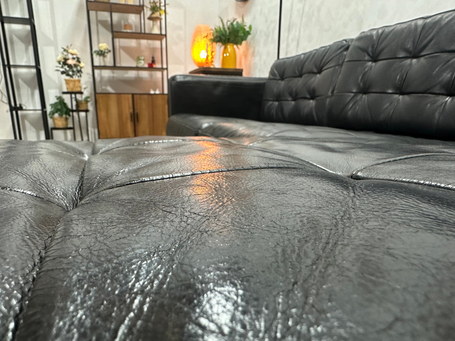 Zwarte Echt Lederen Hoekbank ~ Losse Kussens Met Afneembare Hoezen