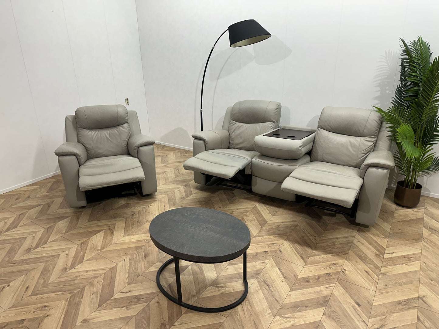Licht Grijze Echt Lederen Banken Set ~ Relaxfunctie