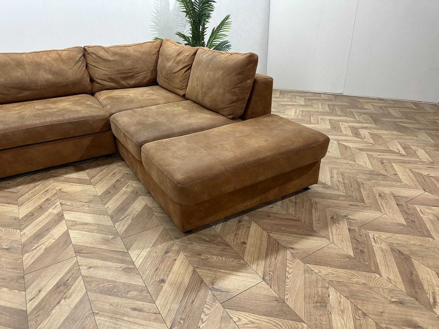 H&H Cognac Bruine Hoekbank ~ Losse Kussens Met Afneembare Hoezen