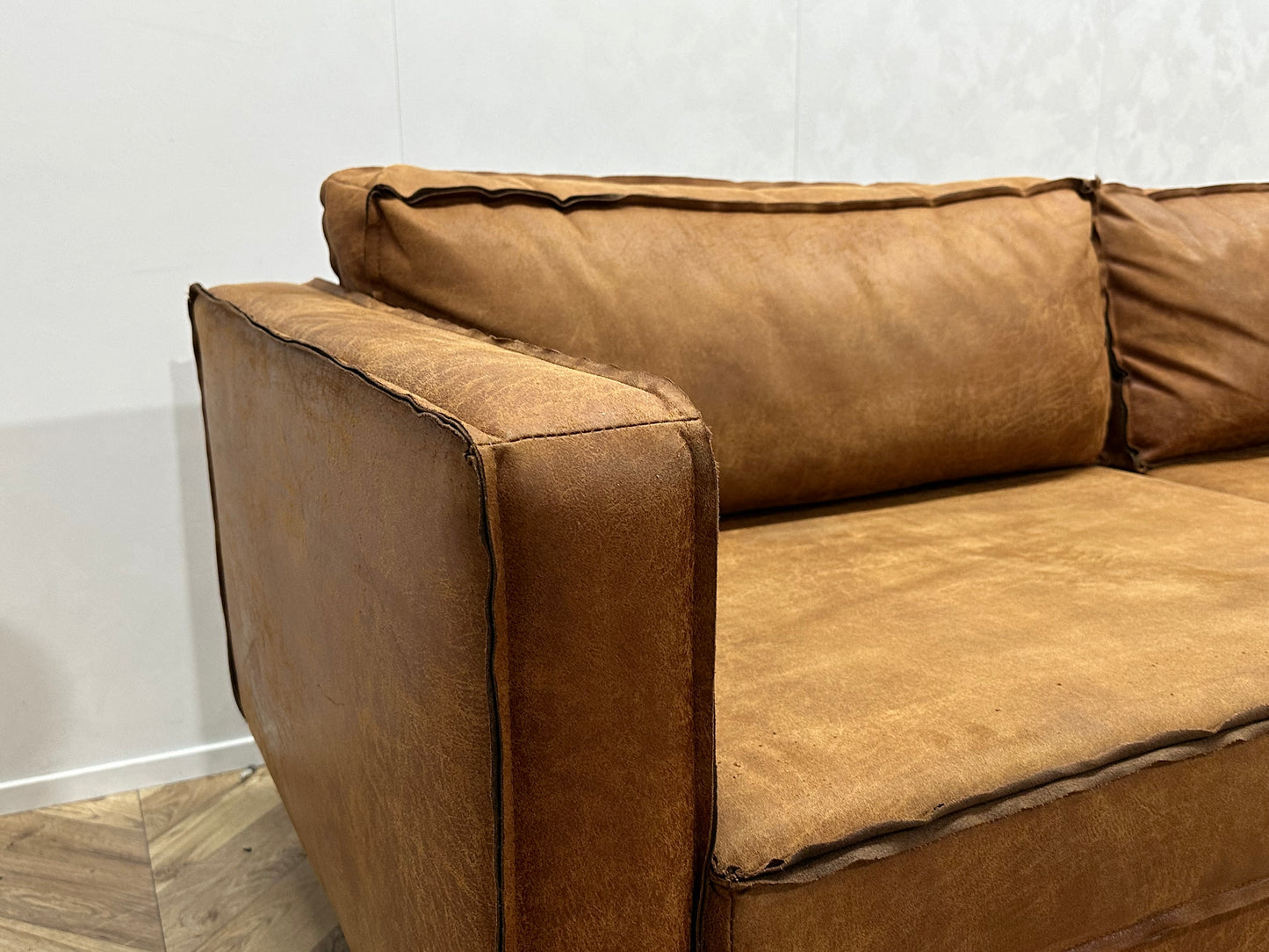 Cognac Bruine Suède Lederen Hoekbank Inc Fauteuil ~ Losse Kussens Met Afneembare Hoezen
