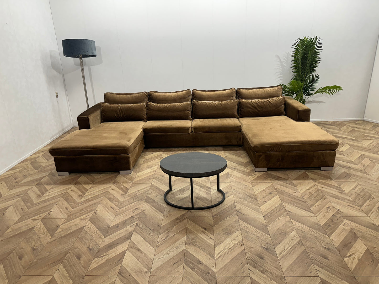 Bruine/Gouden Velvet U Bank ~ Losse Kussens Met Afneembare Hoezen