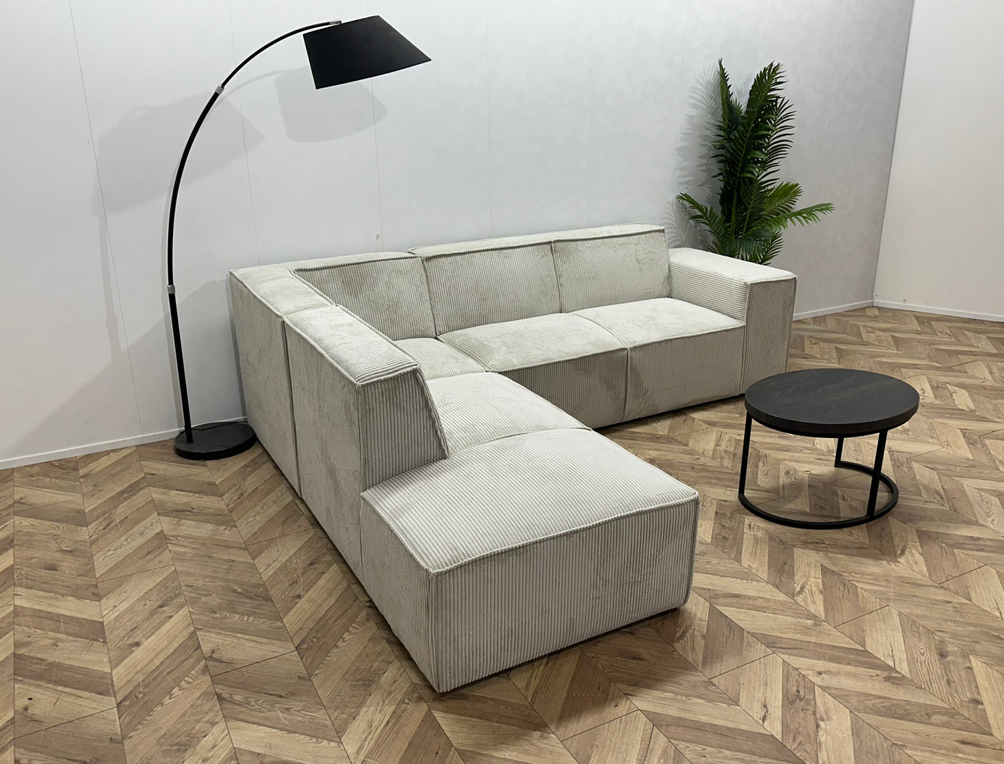 !Showroommodel! Witte Ribstof Hoekbank
