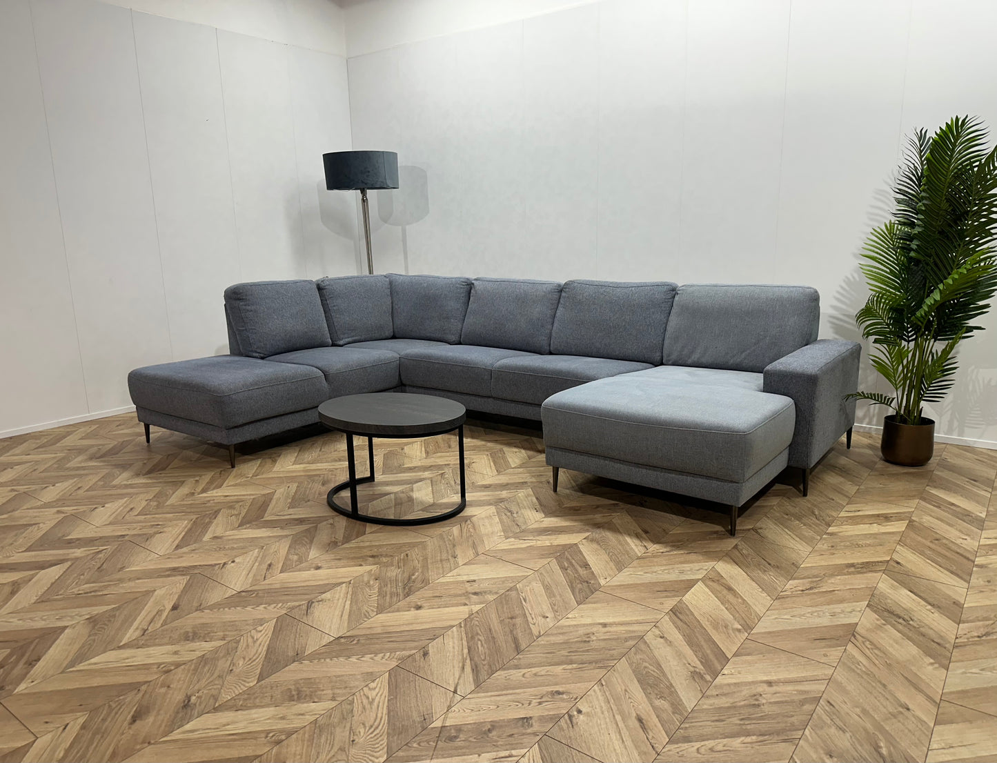 Licht Blauwe/Grijze U Bank ~ Losse RugKussens Met Afneembare Hoezen