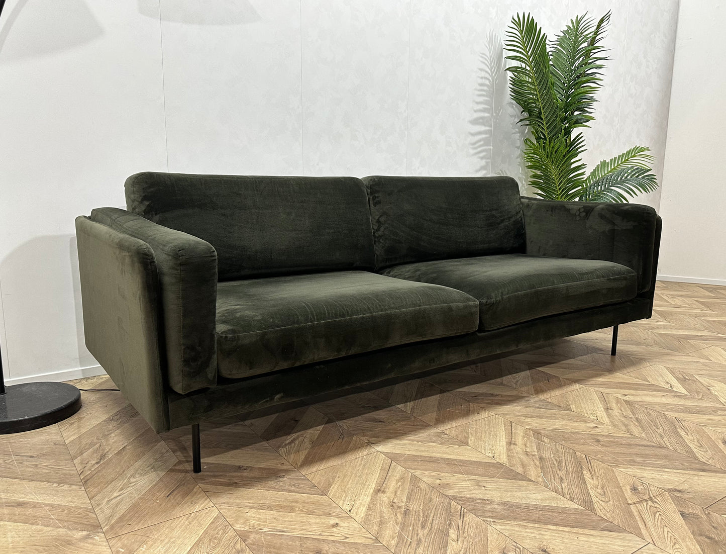 Donker Groene Velvet 2.5-Zits Bank ~ Losse Kussens Met Afneembare Hoezen