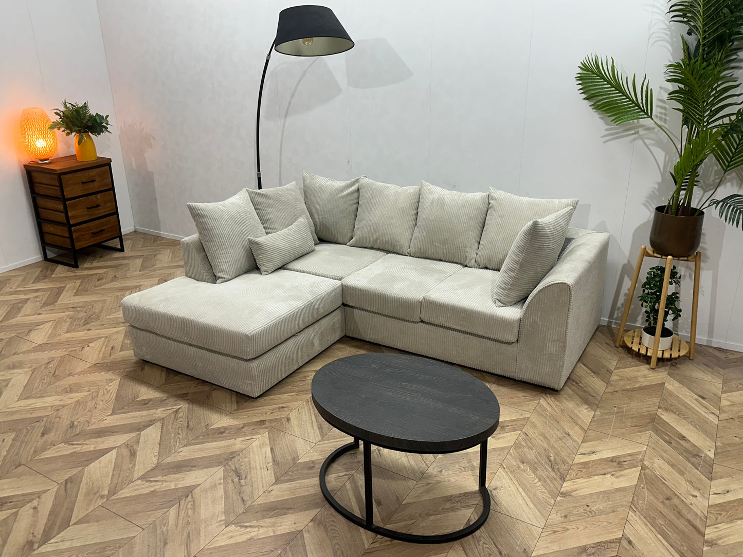 !Showroommodel! Witte/Crème Ribstof Hoekbank