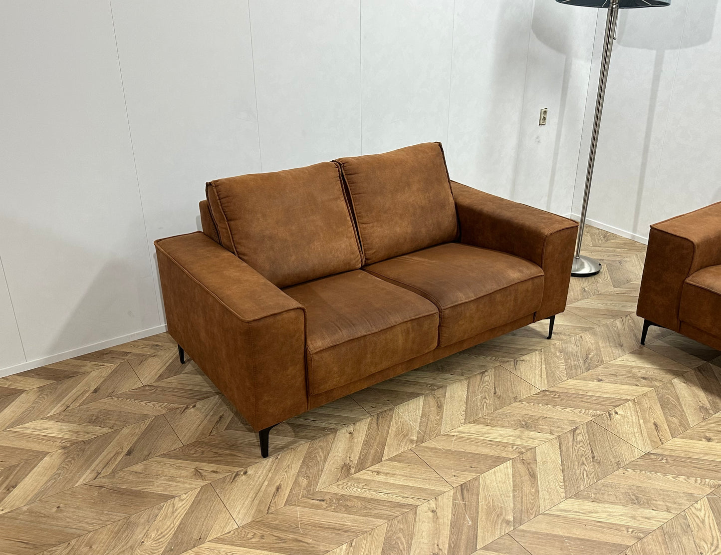Cognac Bruine Suède Lederen Banken Set ~ Nieuwstaat