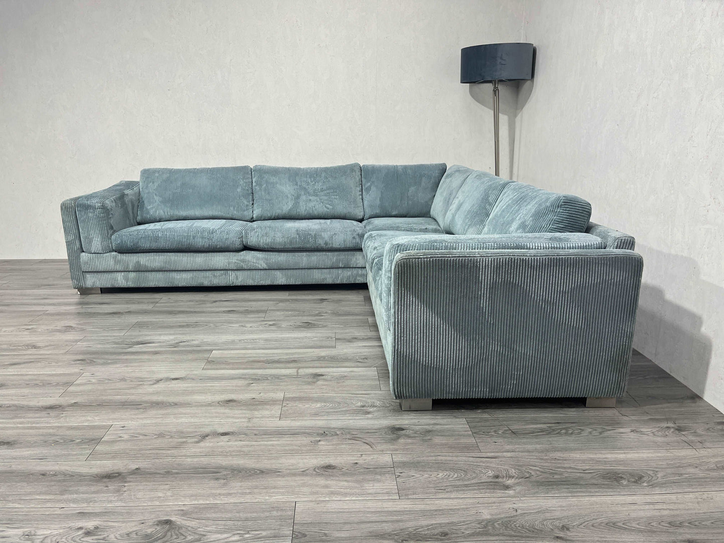 Licht Blauwe Ribstof Hoekbank