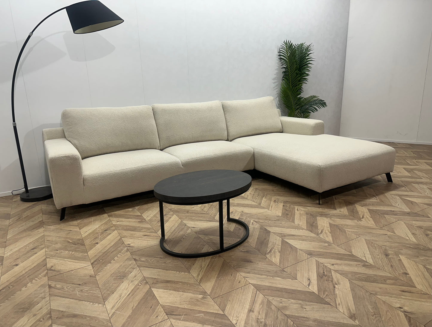 !Showroommodel! Crème Bouclé Stoffen Hoekbank