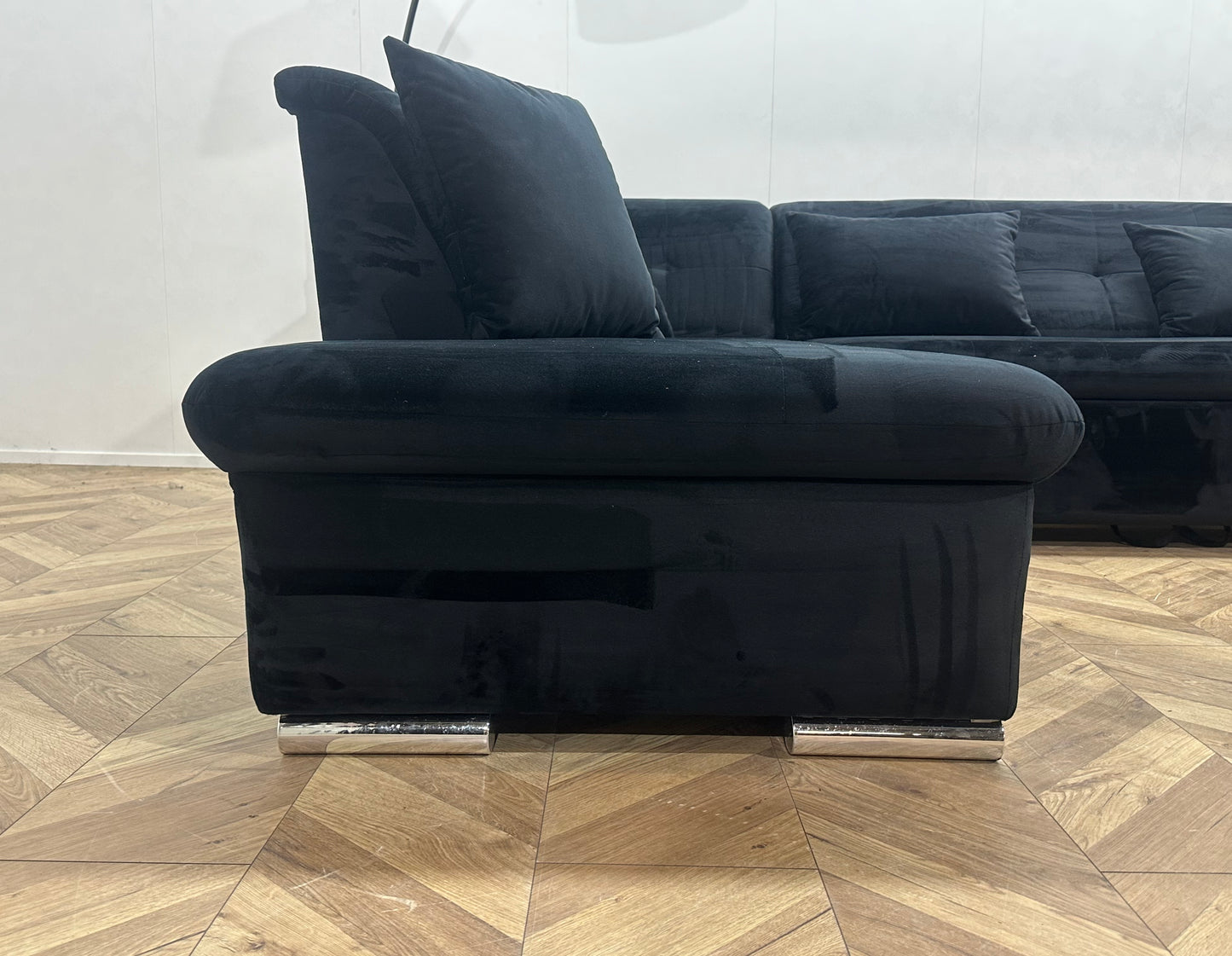 !Showroommodel! Zwarte Velvet U Bank ~ Slaapfunctie ~ Opbergruimte