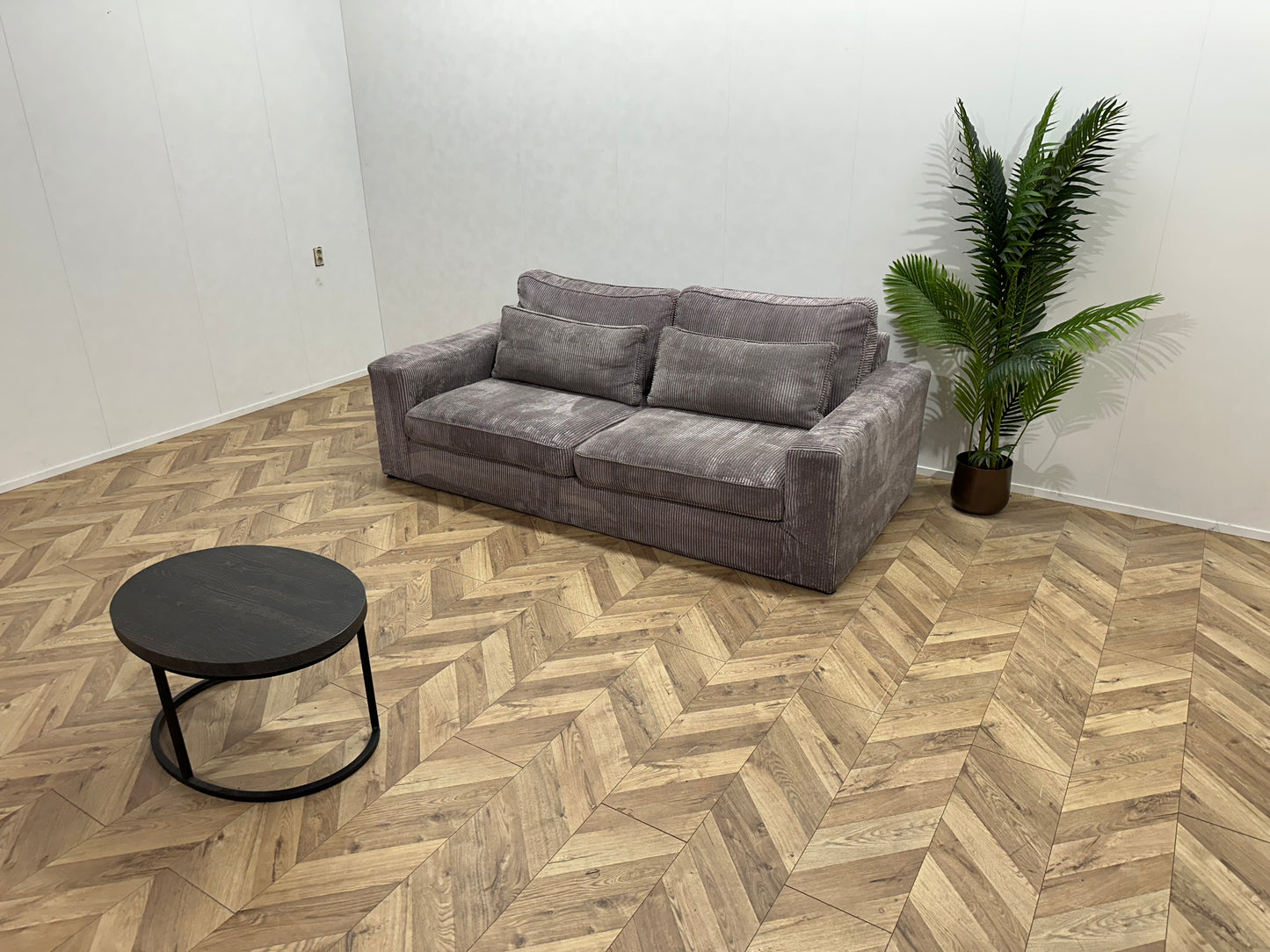 Licht Grijze Ribstof 2.5-Zits Bank ~ Losse Kussens Met Afneembare Hoezen