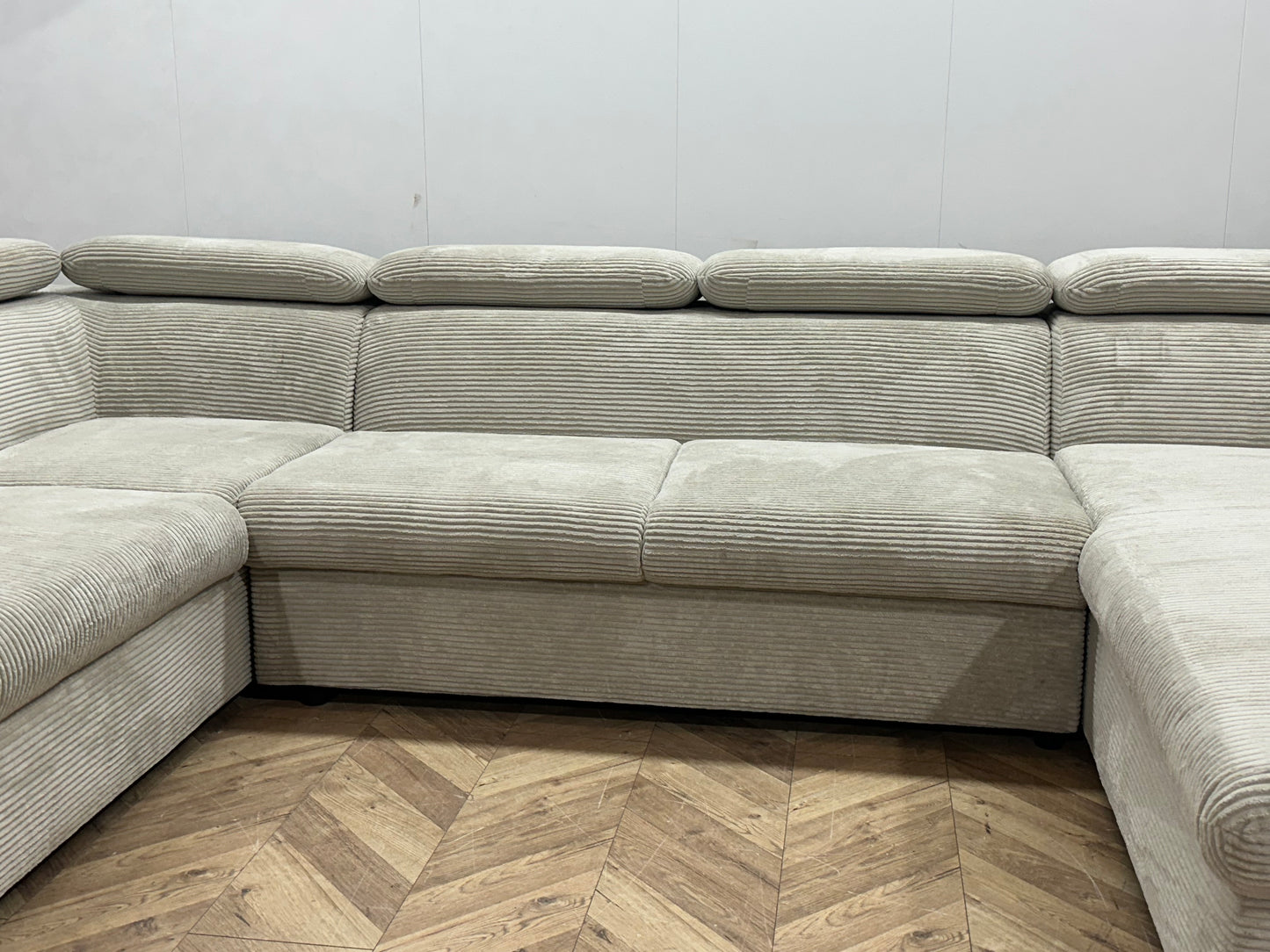 !Showroommodel! Witte/Crème Ribstof U Bank ~ Verstelbare Hoofdsteunen