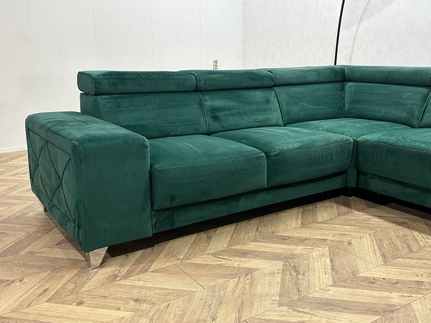 Groene Velvet Hoekbank ~ Verstelbare Hoofdsteunen