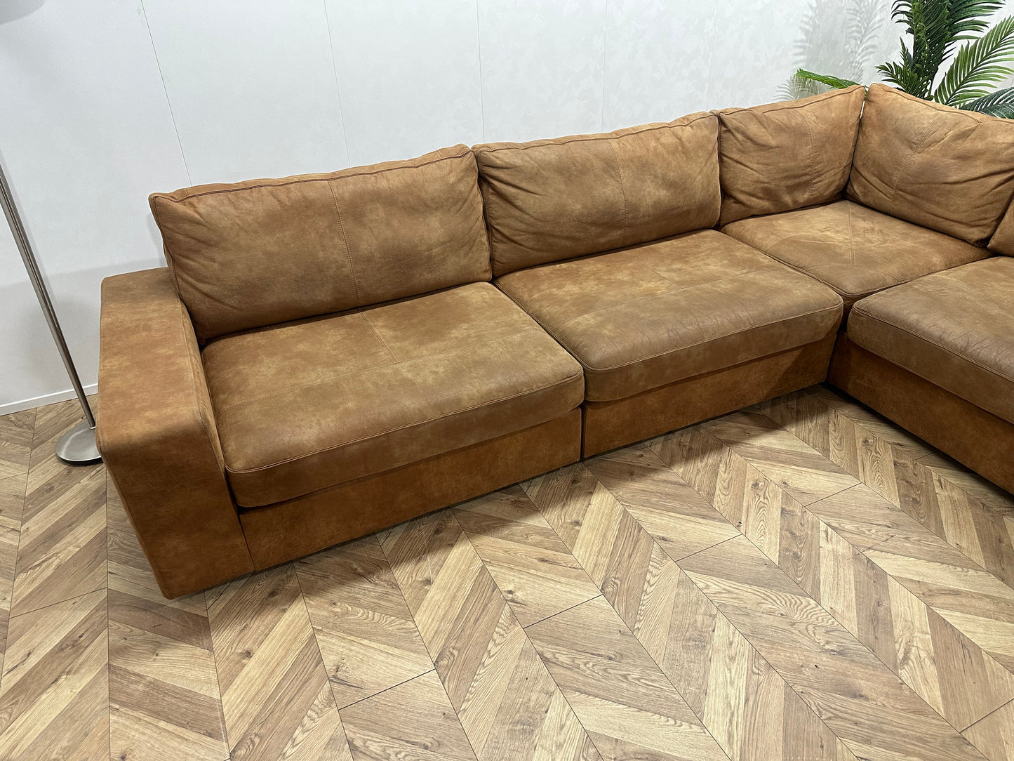 H&H Cognac Bruine Hoekbank ~ Losse Kussens Met Afneembare Hoezen