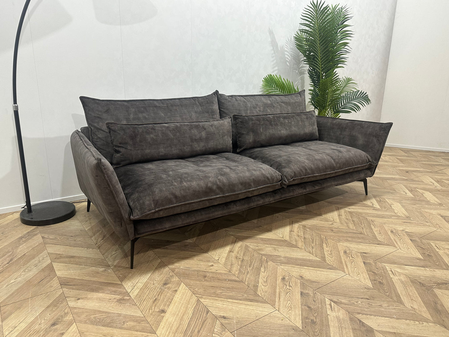 Antraciet Velvet 2.5-Zits Bank Inc Hocker ~ Losse Kussens Met Afneembare hoezen