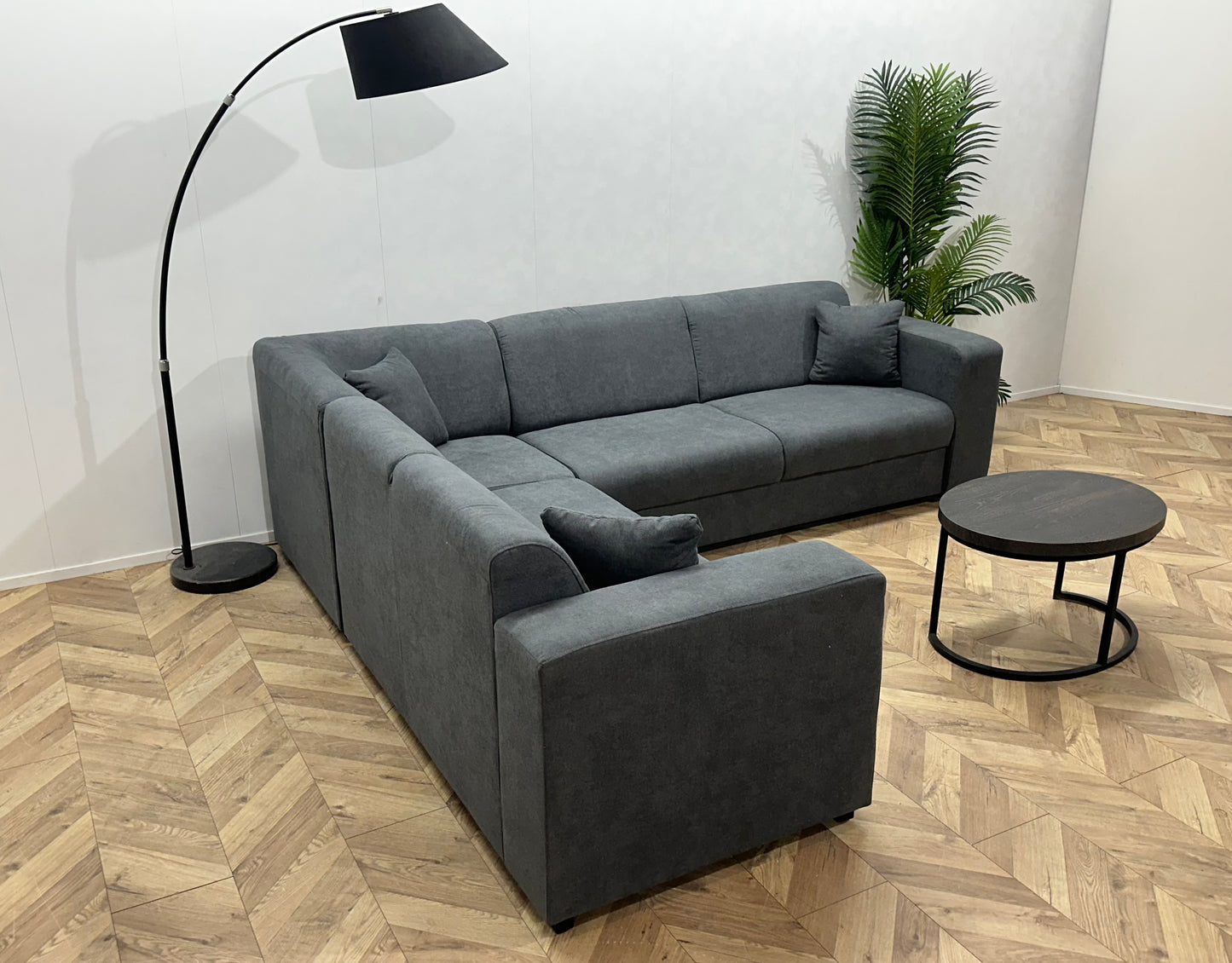 !Showroommodel! Antraciet Suède Stoffen Hoekbank