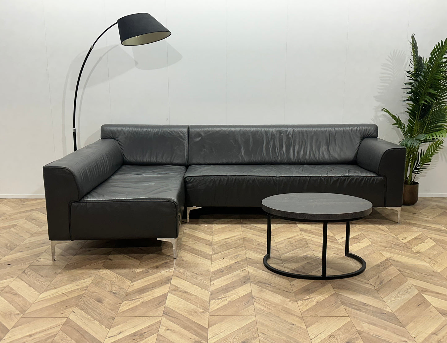 Montèl Grijze Echt Lederen Design Hoekbank ~ Vaste Kussens