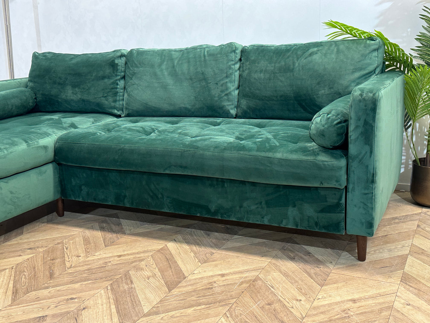 Groene Velvet Hoekbank ~ Opbergruimte ~ Nieuwstaat