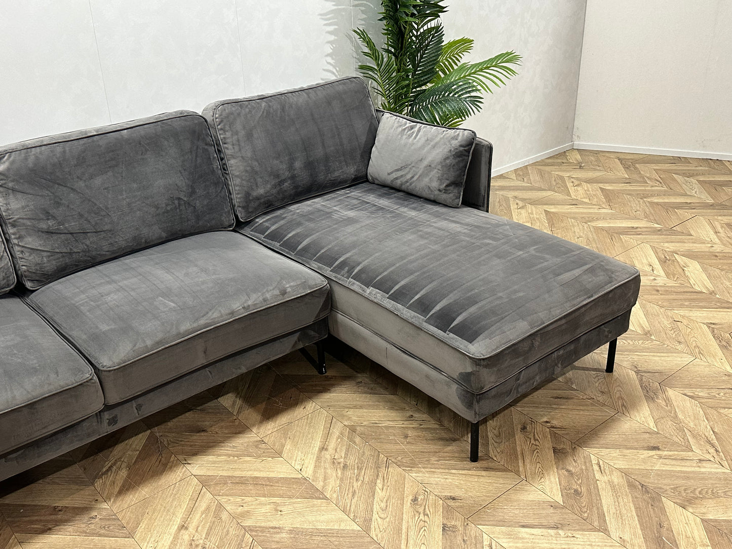 Antraciet Velvet Hoekbank ~ Nieuwstaat