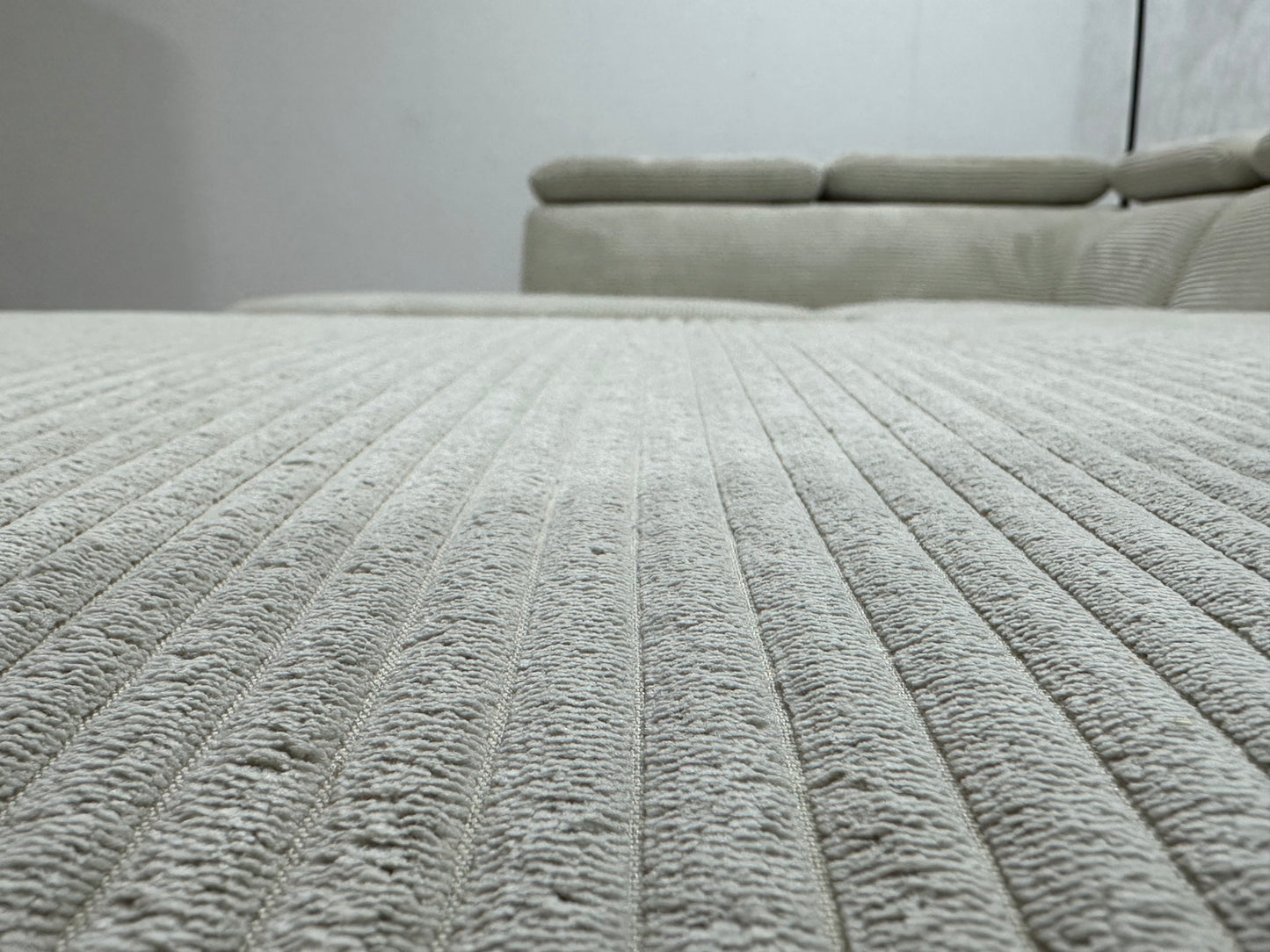 !Showroommodel! Witte/Crème Ribstof U Bank ~ Verstelbare Hoofdsteunen