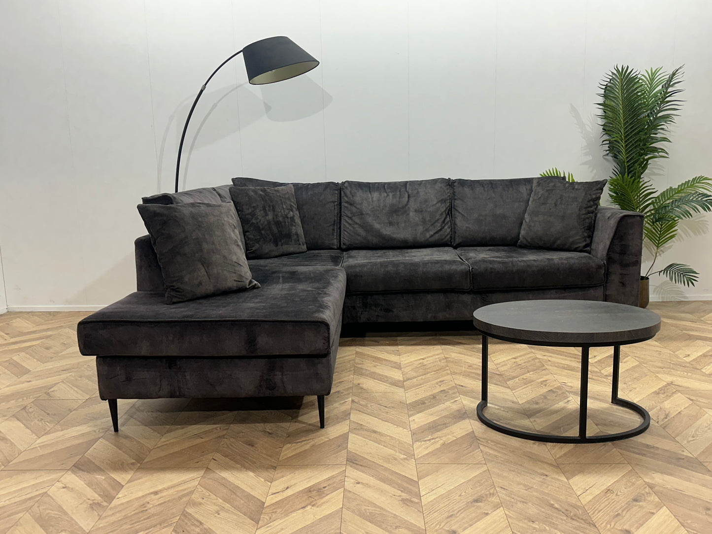 Antraciet Velvet Hoekbank ~ Losse Kussens Met Afneembare Hoezen