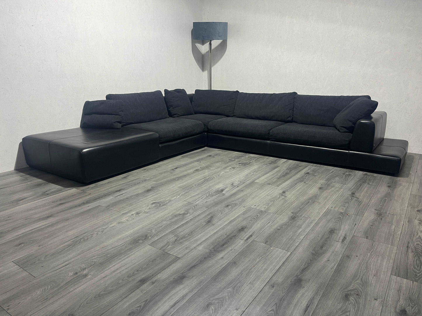 Zwarte Natuzzi Echt Lederen / Stoffen Hoekbank