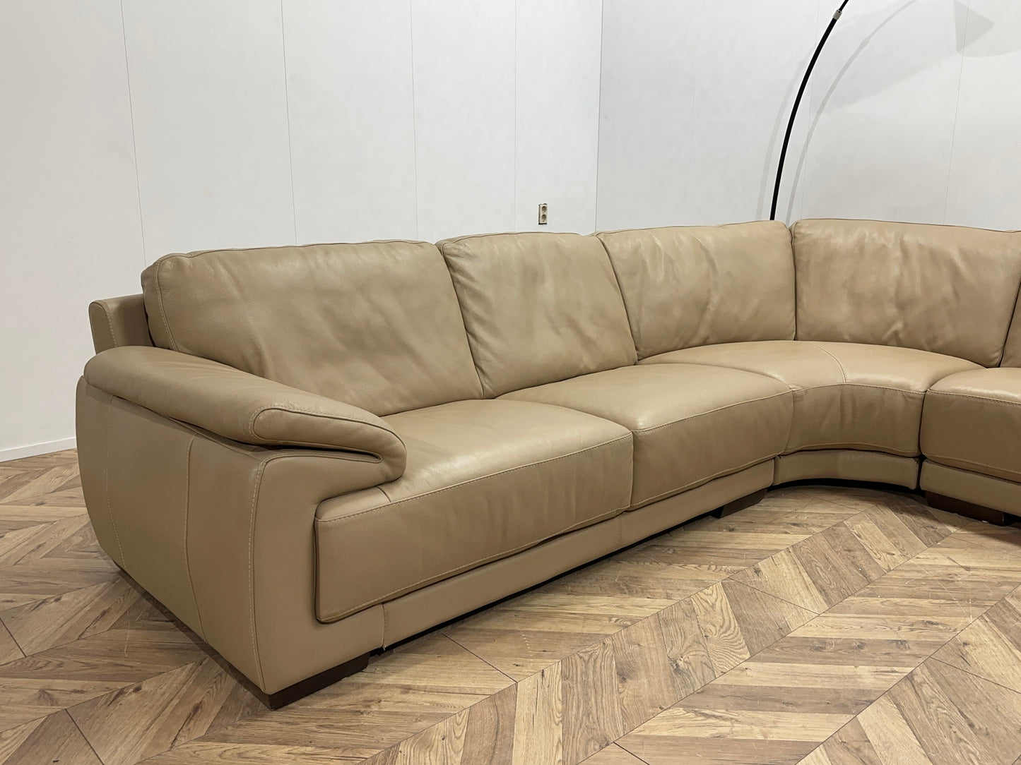 Leatherworld Beige Echt Lederen U Bank ~ Vaste Kussens