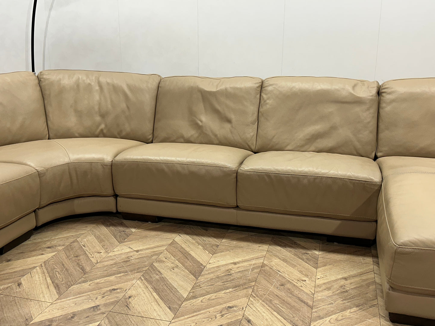 Leatherworld Beige Echt Lederen U Bank ~ Vaste Kussens