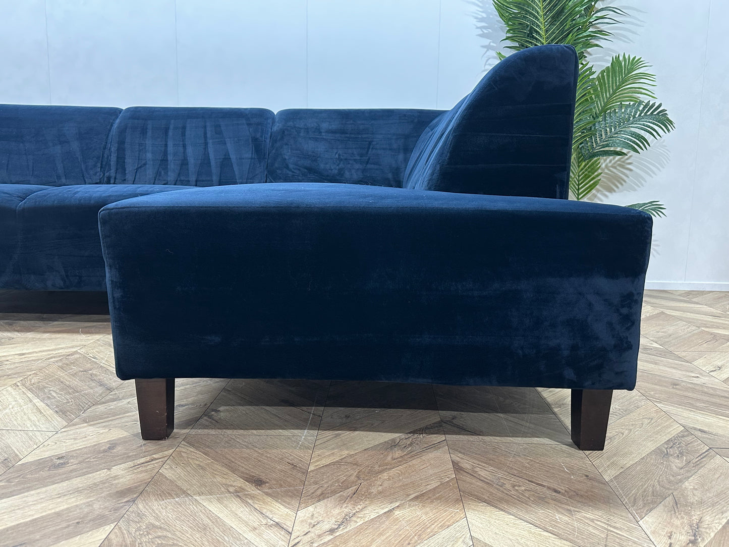 Blauwe Velvet Hoekbank ~ Vaste Kussens