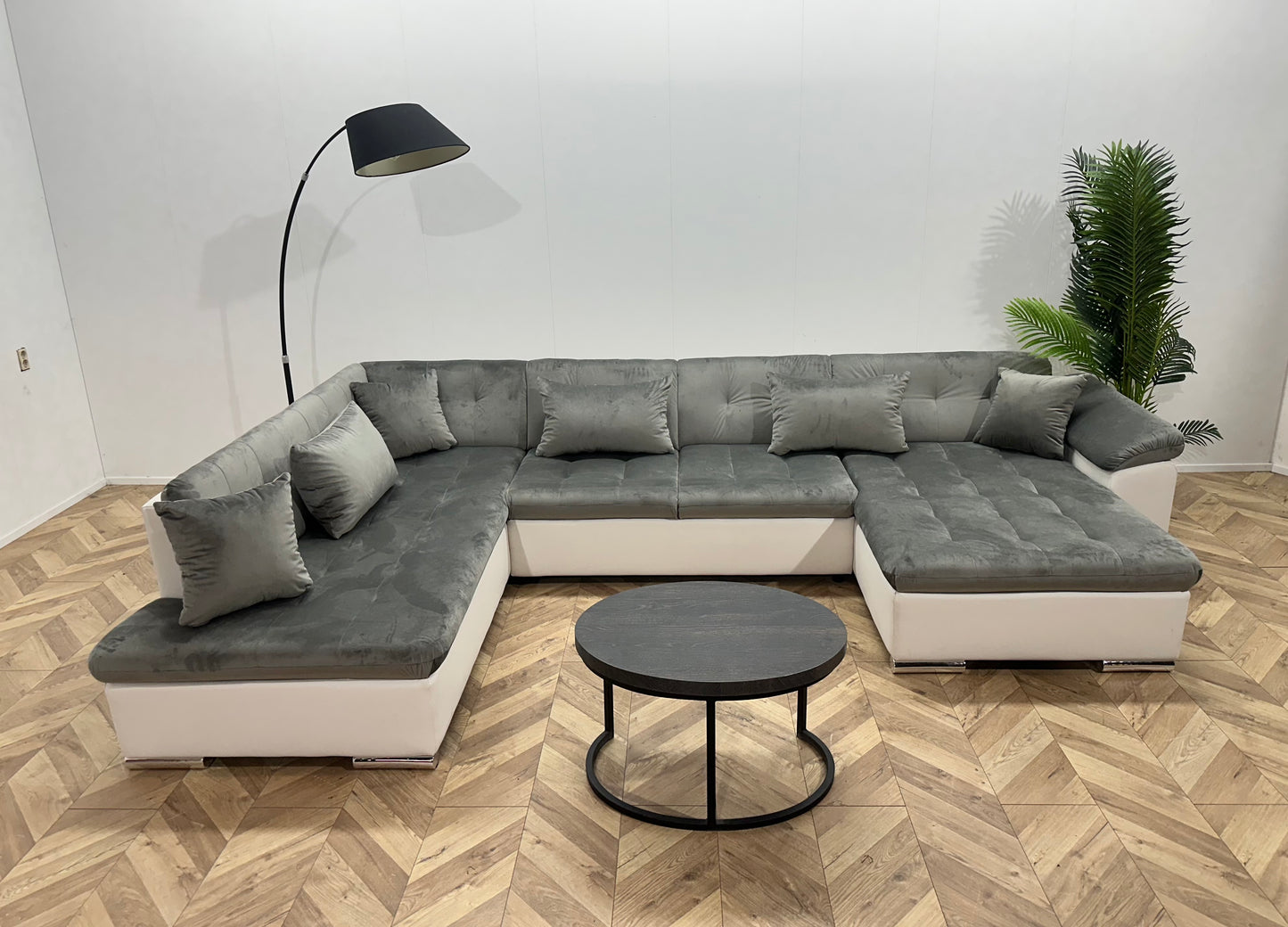 !Showroommodel! Wit/Grijze Lederen Velvet U Bank