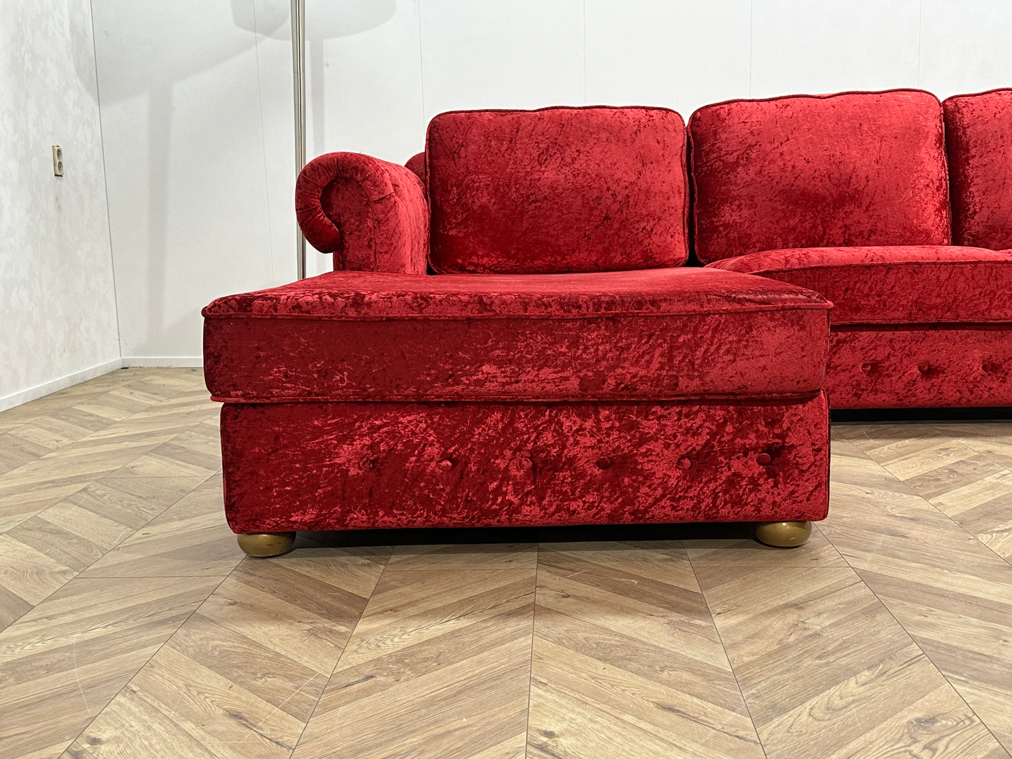 Rode/Roze Velvet Hoekbank ~ Losse Kussens Met Afneembare Hoezen