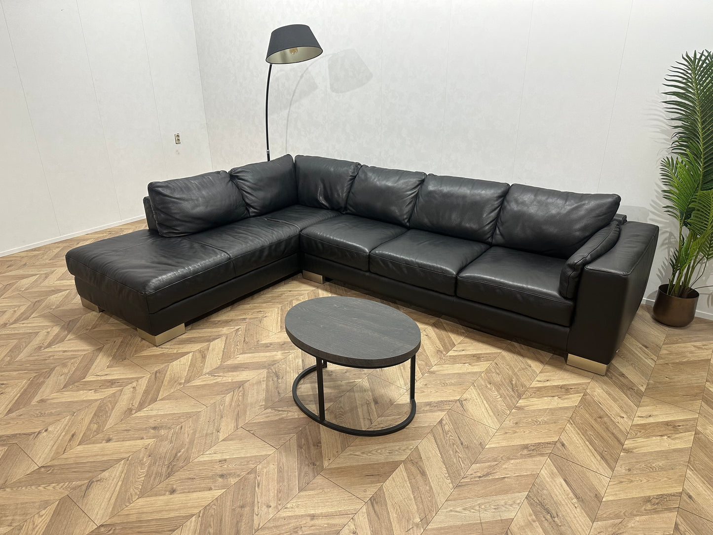 Italsofa Zwart Echt Lederen Hoekbank ~ Losse Rugkussens Met Afneembare Hoezen