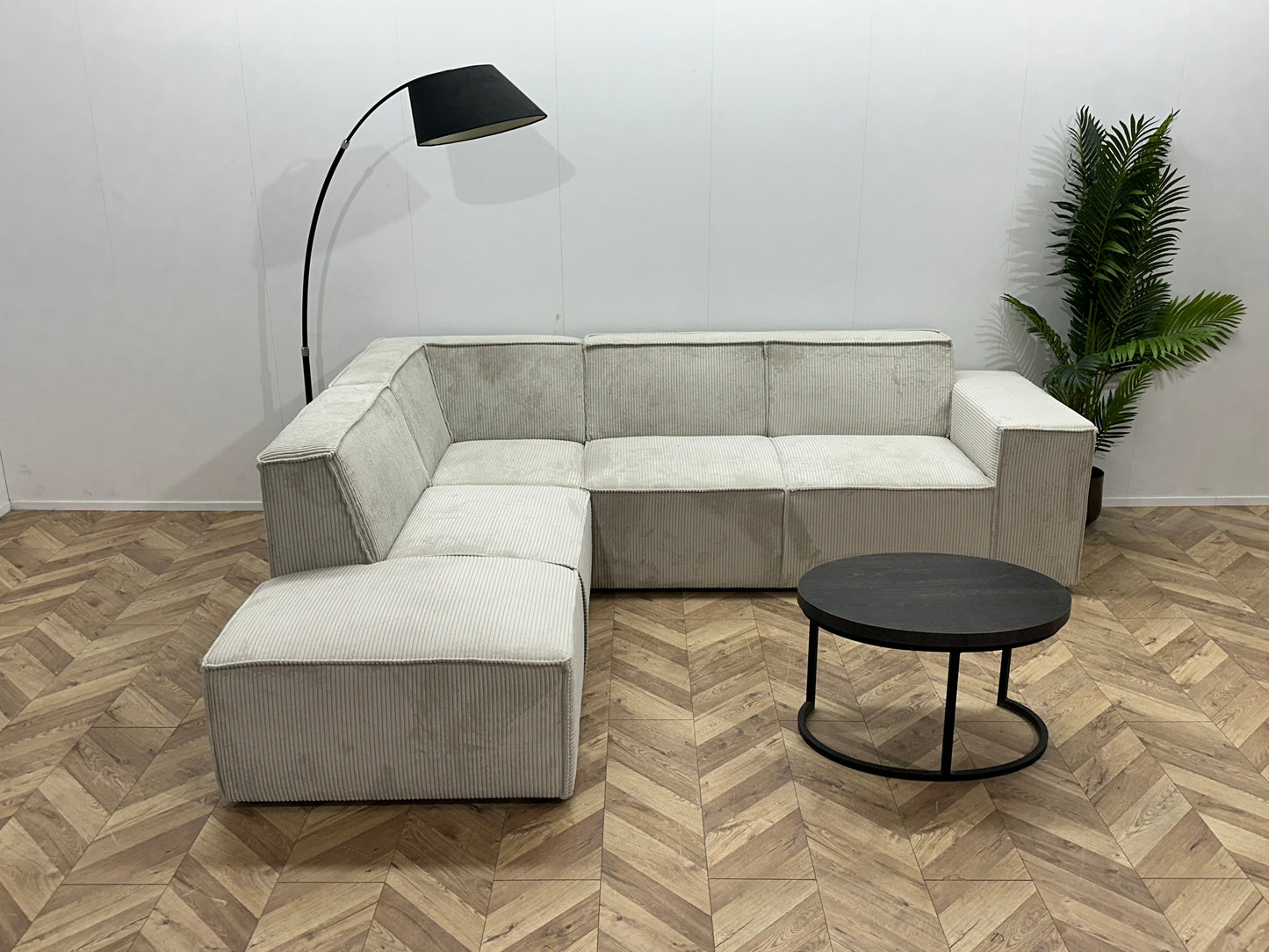 !Showroommodel! Witte Ribstof Hoekbank