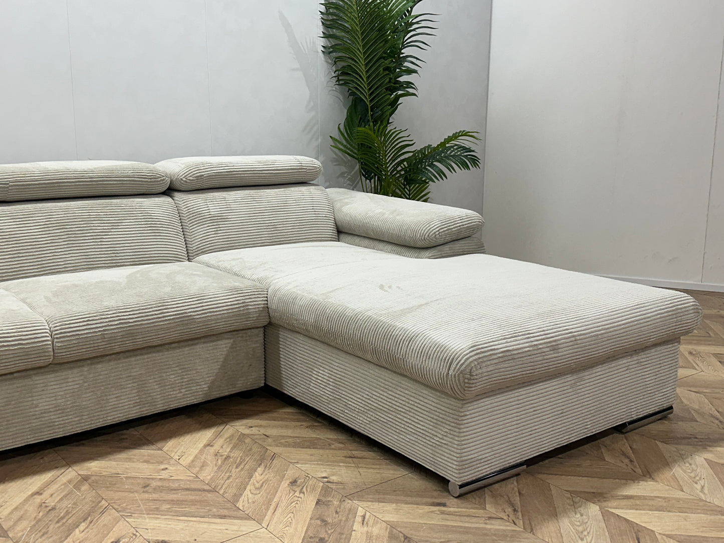 !Showroommodel! Witte/Crème Ribstof U Bank ~ Verstelbare Hoofdsteunen