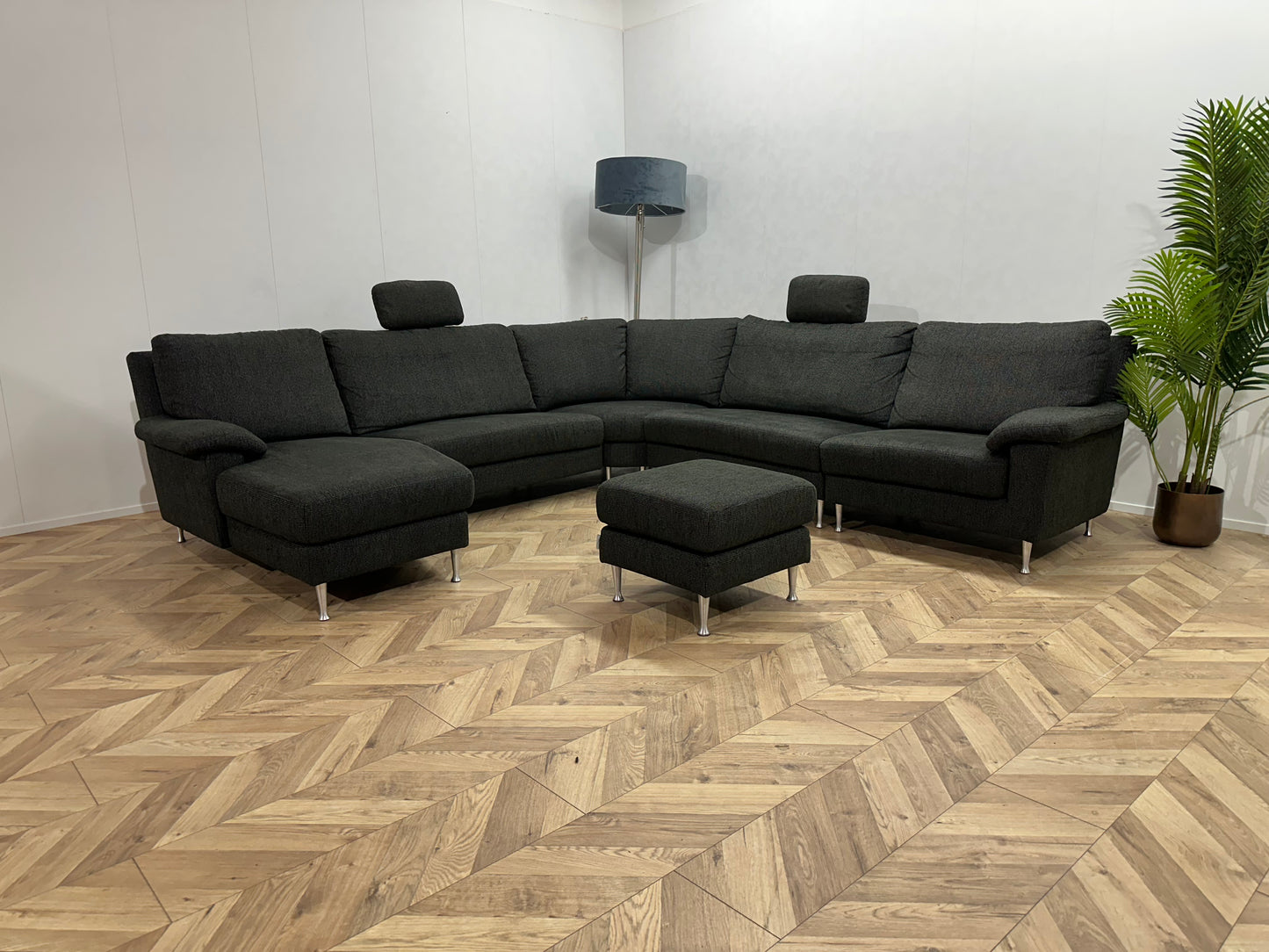 W.Schillig Antraciet U bank Inc Hocker ~ Vaste Kussens