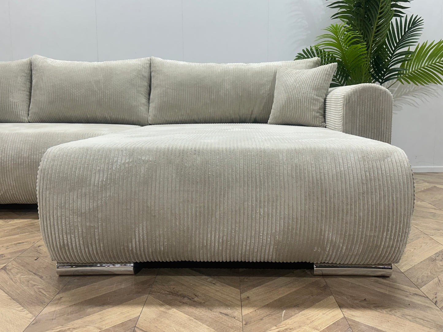 !Showroommodel! Witte Ribstof Hoekbank